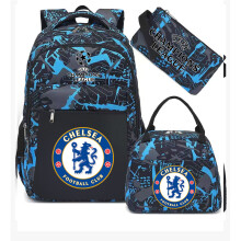 (Blue Chelsea) Football star peripheral backpack student schoolbag three-piece lunch bag pencil bag children men's style
