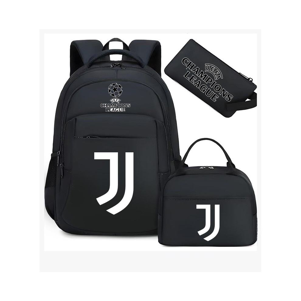 (Black Juventus) Football star peripheral backpack student schoolbag three-piece lunch bag pencil bag children men's style