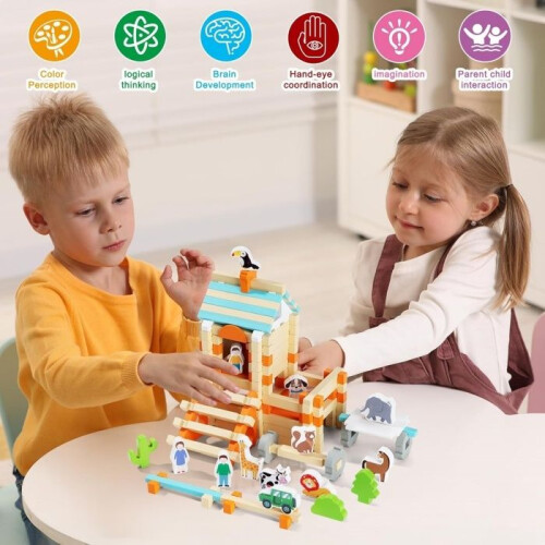 Ξύλινα δομικά στοιχεία Montessori για παιδιά – συσκευασία 170 τεμαχίων 1