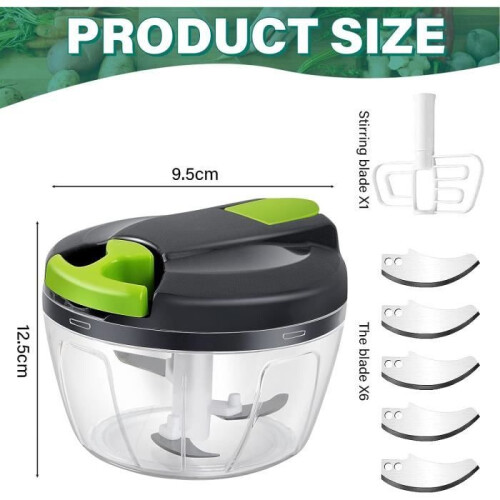 Μίνι κόφτης (χειροκίνητος), 520 ml, κόφτης κρεμμυδιού με 3 λεπίδες από 1