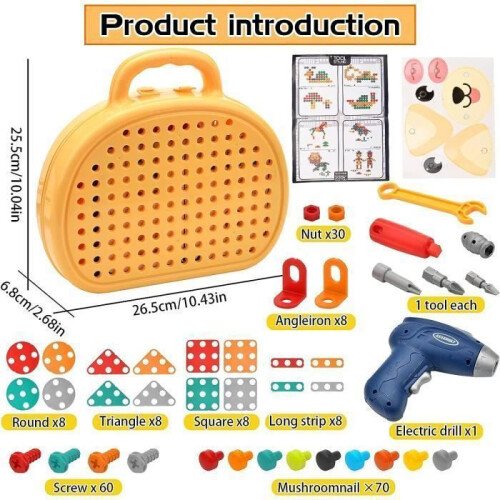 3D Μωσαϊκό Παζλ για Παιδιά – Montessori – 203 Τεμάχια – Ηλεκτρονικό Τρυπάνι 1