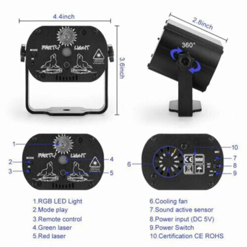 480 Patterns Laser Projector Stage Light LED RGB - DJ Disco KTV Show Party Lighting 2