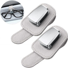 (Gray) 2 Packs car glasses holder universal car visor sunglasses holder clip leather eyeglasses hanger and ticket card clip