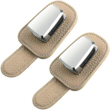 (Beige) 2 Packs car glasses holder universal car visor sunglasses holder clip leather eyeglasses hanger and ticket card clip