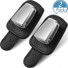 (Black) 2 Packs car glasses holder universal car visor sunglasses holder clip leather eyeglasses hanger and ticket card clip