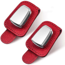 (Red) 2 Packs car glasses holder universal car visor sunglasses holder clip leather eyeglasses hanger and ticket card clip