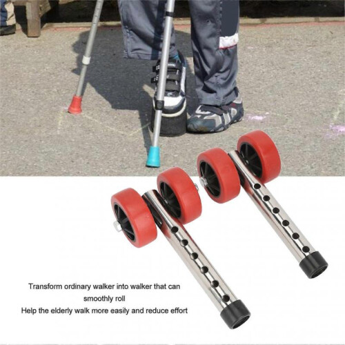 2 Pcs Walker Wheel Leg 6 Gear Height Adjustment Stainless Steel Plastic Rollator Replacement Wheels 2