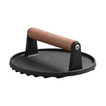 Cast Iron Meat Press Board with Wooden Handle for Bbq, Steak Grill Round Meat Press, Meat Patty Press (round)P20211224122