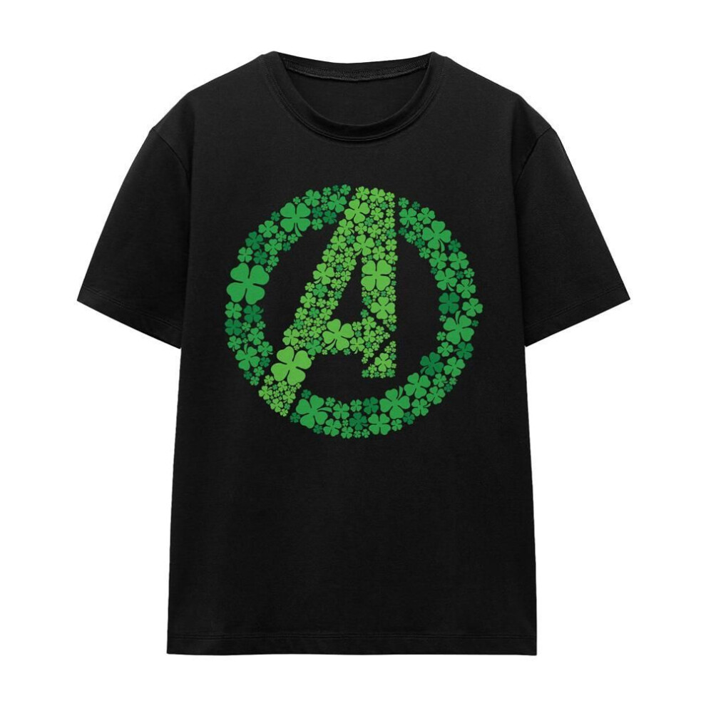(M, black) Avengers Unisex Adult Logo Shamrock St Patricks Day T-shirt