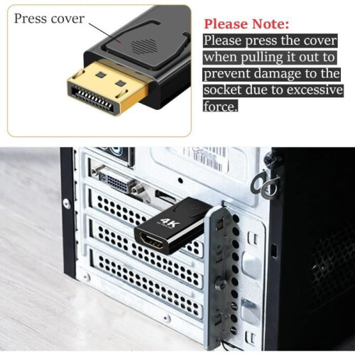 Προσαρμογέας DisplayPort σε HDMI, DP αρσενικό σε HDMI θηλυκό, Προσαρμογέας 4K 60Hz, Plug-and-Play Ήχος 2