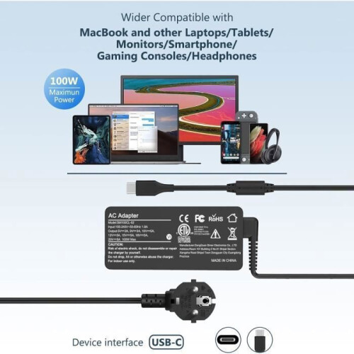 Φορτιστής USB-C 100W, προσαρμογέας Type-C για MacBook Pro, MacBook Air 13", iPad Pro, Dell, HP, ASUS, 1