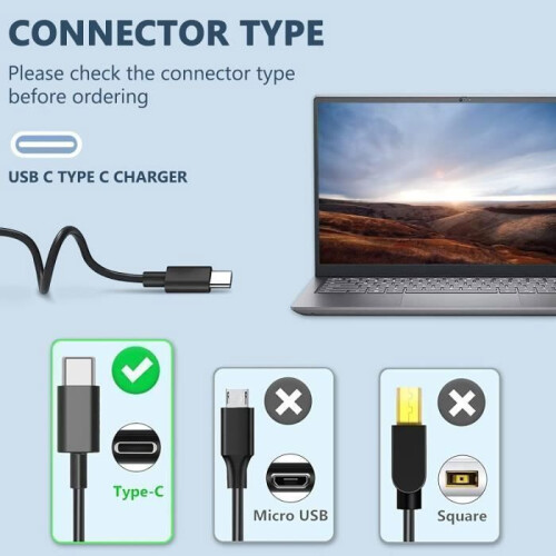 Φορτιστής USB-C 100W για φορητούς υπολογιστές Lenovo, ThinkPad, HP, Asus, Acer, MacBook, MSI, Dell, 1