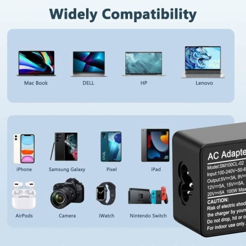 Φορτιστής USB-C 100W, προσαρμογέας Type-C για MacBook Pro, MacBook Air 13", iPad Pro, Dell, HP, ASUS, 2