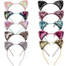 10 Pieces Cat Ears Headbands Sequins Kitty Cats Crown Fluffy Hair Hoop