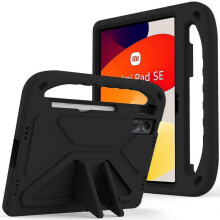 (Xiaomi Redmi Pad SE, Black) For Xiaomi Redmi Pad SE Case Hand Grip Anti-drop EVA Tablet Kickstand Cover