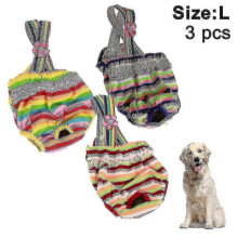 (L) 3 Pcs Pet Dog Cat Physiological Shorts Doggy Kitten Underwear Pants Diapers Strip Design Tighten Strap Sanitary Briefs