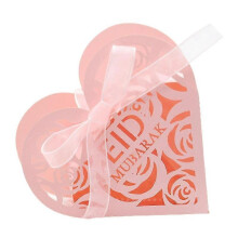 (Pink) 50pcs Eid Mubarak Gift Candy Box Ramadan Decoration Rose Hollow Heart Chocolate Biscuit Cookie Boxes Wedding Party Favors Supplies