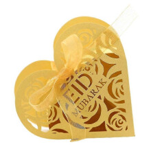 (Gold) 50pcs Eid Mubarak Gift Candy Box Ramadan Decoration Rose Hollow Heart Chocolate Biscuit Cookie Boxes Wedding Party Favors Supplies