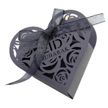 (Black) 50pcs Eid Mubarak Gift Candy Box Ramadan Decoration Rose Hollow Heart Chocolate Biscuit Cookie Boxes Wedding Party Favors Supplies