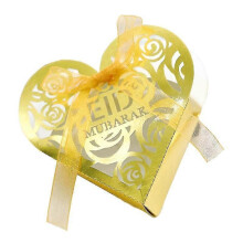 (Reflective gold) 50pcs Eid Mubarak Gift Candy Box Ramadan Decoration Rose Hollow Heart Chocolate Biscuit Cookie Boxes Wedding Party Favors Supplies