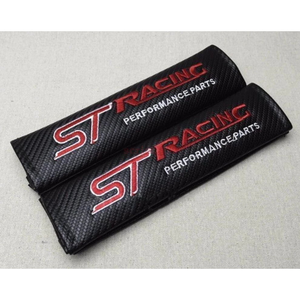 2Pcs St Racing Carbon Fiber & Embroidery Car Seat Belt Cushions Shoulder Pads New Black 6963793971329