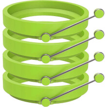 4 Pcs Silicone Egg Ring Mold, Nonstick Pancake Mold Cooking Ring Round with Handle (green)