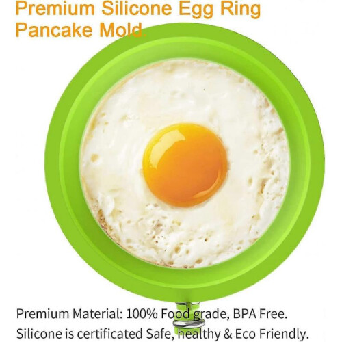 4 Pcs Silicone Egg Ring Mold, Nonstick Pancake Mold Cooking Ring Round with Handle (green) 2