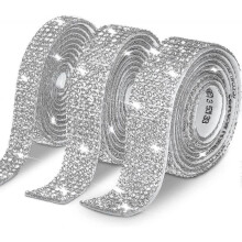 3 Rolls /6.6 Yards Self-adhesive Crystal Rhinestone Ribbon,diamond Ribbon Stickers Strips Best Gift