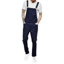 (L, Blue) Men Denim Dungarees Overalls Jeans Trousers