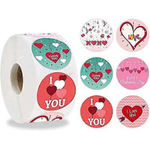 I Love You Stickers Roll 500pcs, 6 Colors Valentine's Day Stickers, 1 Inch Adhesive Love Sticker for Engagement Wedding Anniversary Birthday P Best Gi