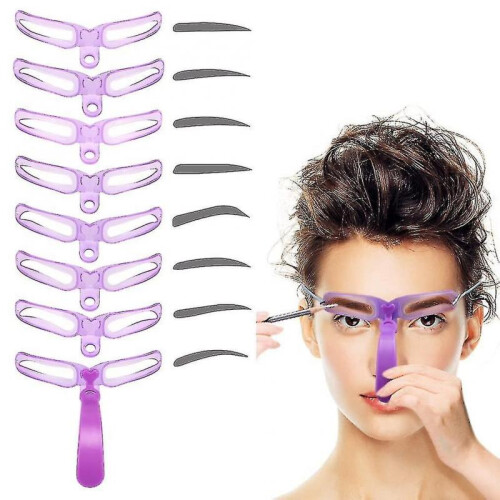 8 Styles Reusable Washable Handle Eyebrow Stencil