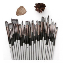 Acrylic Watercolour Brushes,nylon Bristle Brush Set Silver Grey Rod Curtain Oil Brush Gouache Watercolour Brush(grey)(24pcs) Best Gift