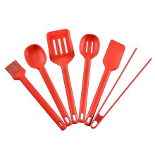 Food Grade Silicone Kitchenware Set Non Stick Pot Shovel with Tongs Red