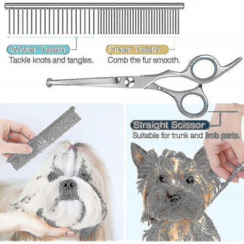 (Package B) Dog Grooming Scissors Kit, Professional Safety Thinning Shears Comb 2
