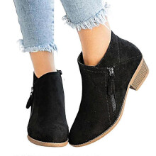 (36, Black) Women's Block Heel Ankle Boots Zipper Chelsea Booties Shoe Best Gift