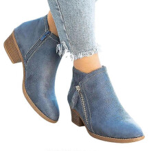 (37, Blue) Women's Block Heel Ankle Boots Zipper Chelsea Booties Shoe Best Gift