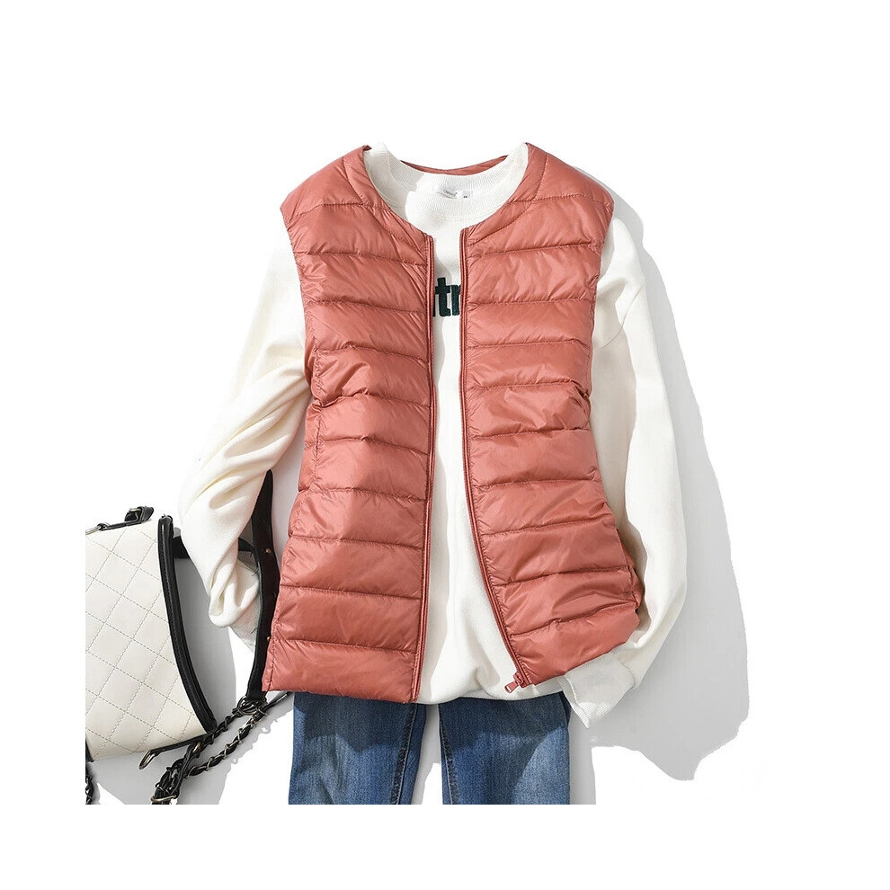 (Yanhong Pink, Tag Asia 6XL=UK 3XL) Down Vest Gilet Waistcoat Warmer Ultralight Coat Ladies Warm Jacket Sleeveless