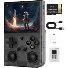 (G350 Transparent Black-new) G350 Retro Handheld Game Console , 3.5 Inch IPS Screen Linux System Built-in 64G TF Card 4371 Games Preloaded Game Console 3200mAh Battery