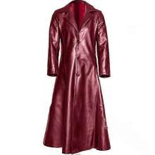 (L, red) Men's Plus Size Solid Color Lapel Slim Fit PU Leather Jacket Long Coat