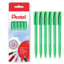Pentel R50-D-6 Liquid Ink Rollerball Pen, 0.8mm Nib, Green Ink, 77% Recycled, Pack of 6