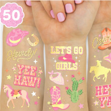 (2 Sheets) Golden Foil Cowboy-Themed Temporary Tattoos - 50 Sparkling Styles for Western-Themed Party Decorations, Cowgirl, Birthday Party Decor, Gifts