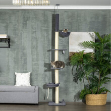 PawHut 5 Tier Cat Climbing Tower, 240-270cm Height Adjustable, Dark Grey