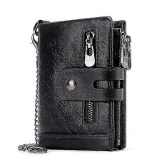 (Black) RFID Anti-Theft Wallet for Men - Tri-Fold Leather Wallet with Multi-Card Slots - Crazy Horse Leather (Red)