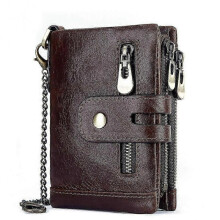 (Brown) RFID Anti-Theft Wallet for Men - Tri-Fold Leather Wallet with Multi-Card Slots - Crazy Horse Leather (Red)