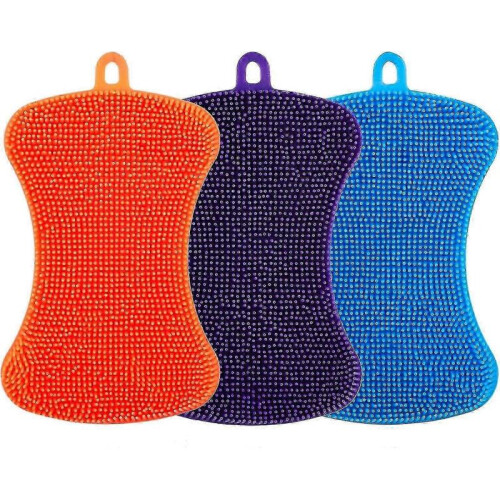 3 Pack Silicone Sponge for Dishes - Reusable Kitchen Cleaning Sponges, Dish Washing Gadgets