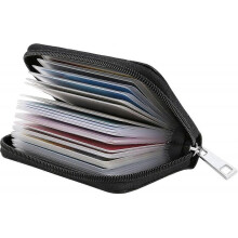 Genuine Leather Zipper Wallet with 26 Card Slots - RFID Blocking Credit Card Holder for Men & Women