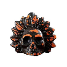 (Orange and Black Feather) Authentic Aztec Death Whistle - Real Screaming Obsidian Black Loudest Human Sound Replica