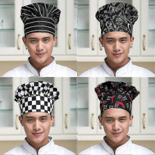 (Black) Professional Stretchy Adjustable Chef Hat for Men - Kitchen Cook Baker Catering Cap 2