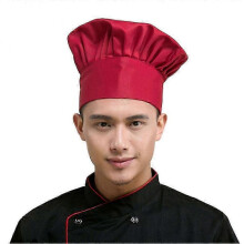(Wine Red) Professional Stretchy Adjustable Chef Hat for Men - Kitchen Cook Baker Catering Cap