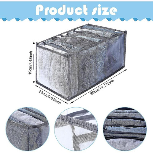 2pcs Clothes Drawer Organisers, 7 Grids Large Size Wardrobe Storage Organiser Clothes Storage Boxes Foldable 1